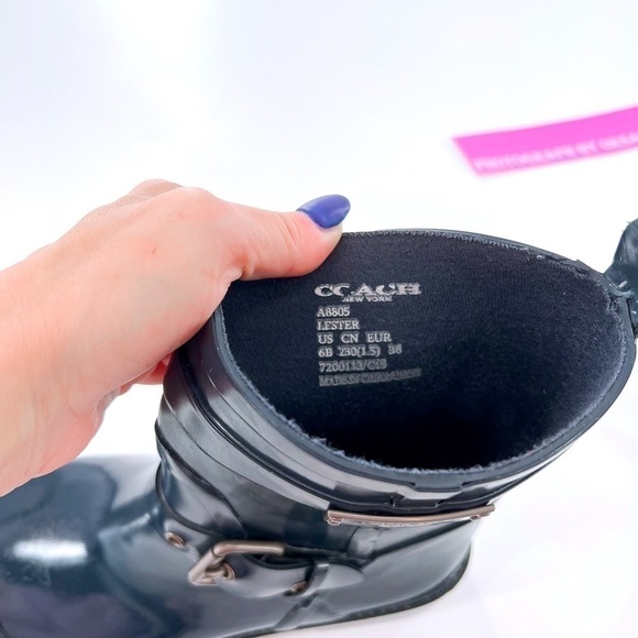 Coach Lester Short Calf Navy Blue Rubber Wellies Rain Boots with Buckle size 6 B - Picture 4 of 13